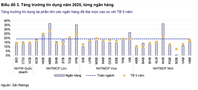 Chart showing credit growth at individual banks in 2025. — Source S&I Ratings