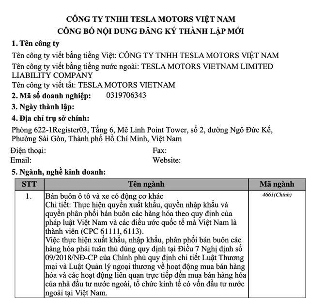 Tesla officially establishes Việt Nam entity with charter capital of 3 million