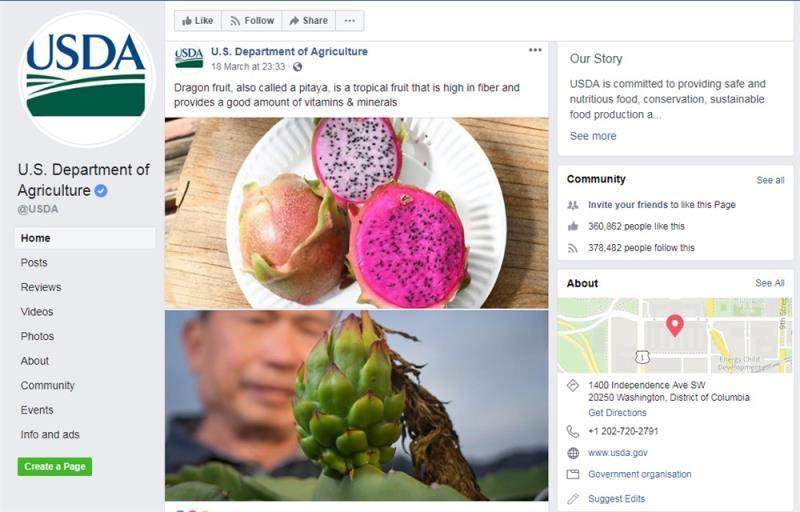 USDA post about benefits of dragon fruit, a crucial export of Viet Nam