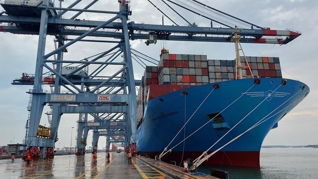 Massive container ship docks at Cai Mep International Terminal