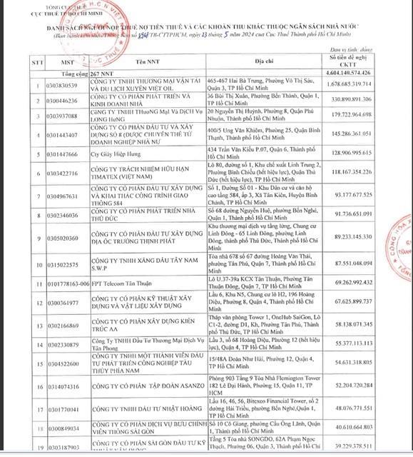 HCM City announces list of businesses owing taxes